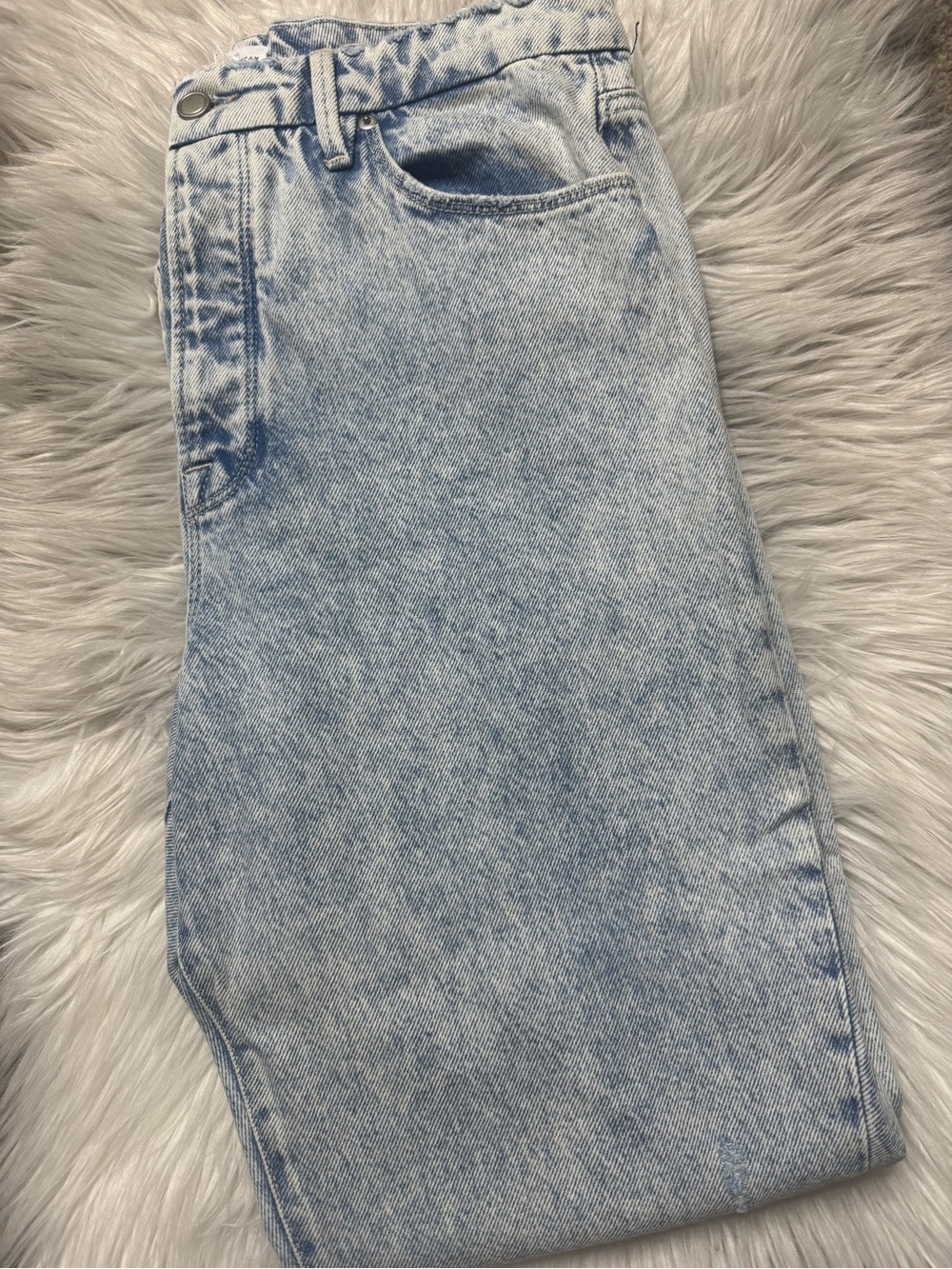 Good American Light Wash Distressed Raw Waist Jeans Size 12 / 31